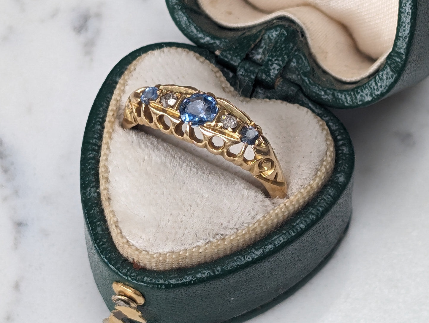 18ct yellow gold sapphire and diamond Victorian ring - The Goldfinch Collection