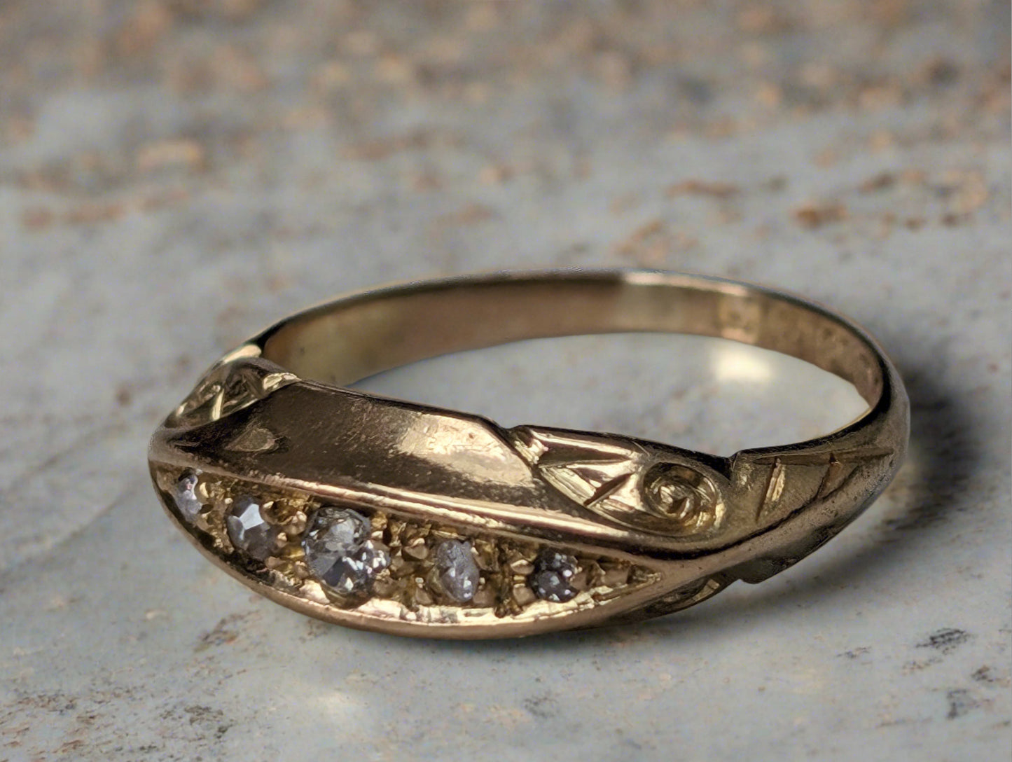 18ct yellow gold Late Victorian boat ring with diamonds - The Goldfinch Collection