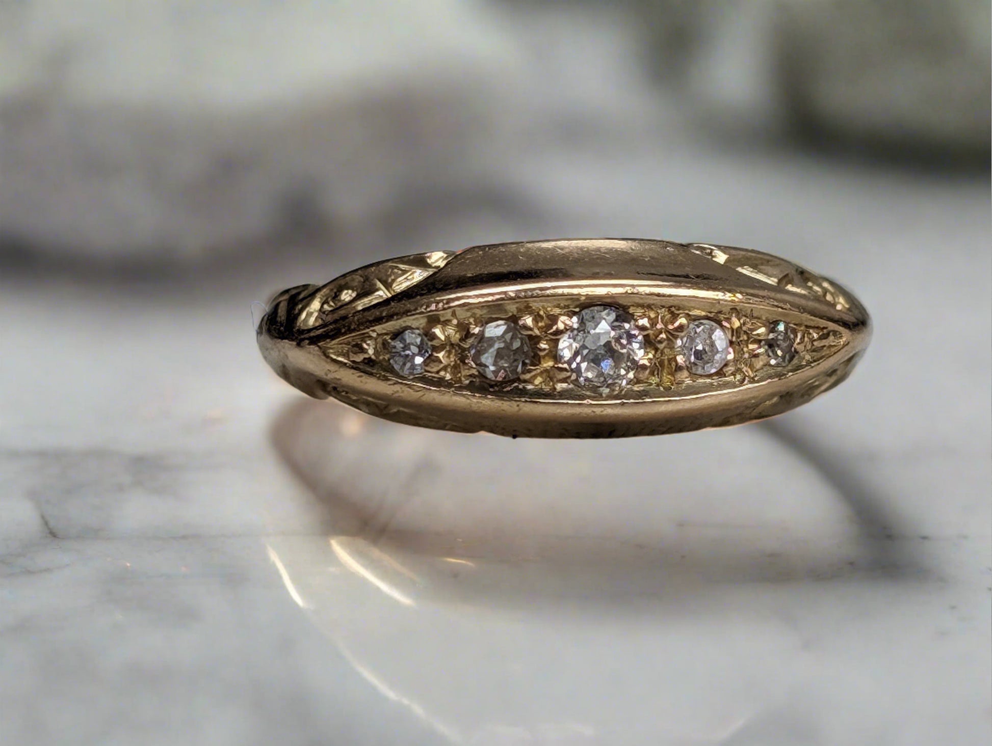 18ct yellow gold Late Victorian boat ring with diamonds - The Goldfinch Collection