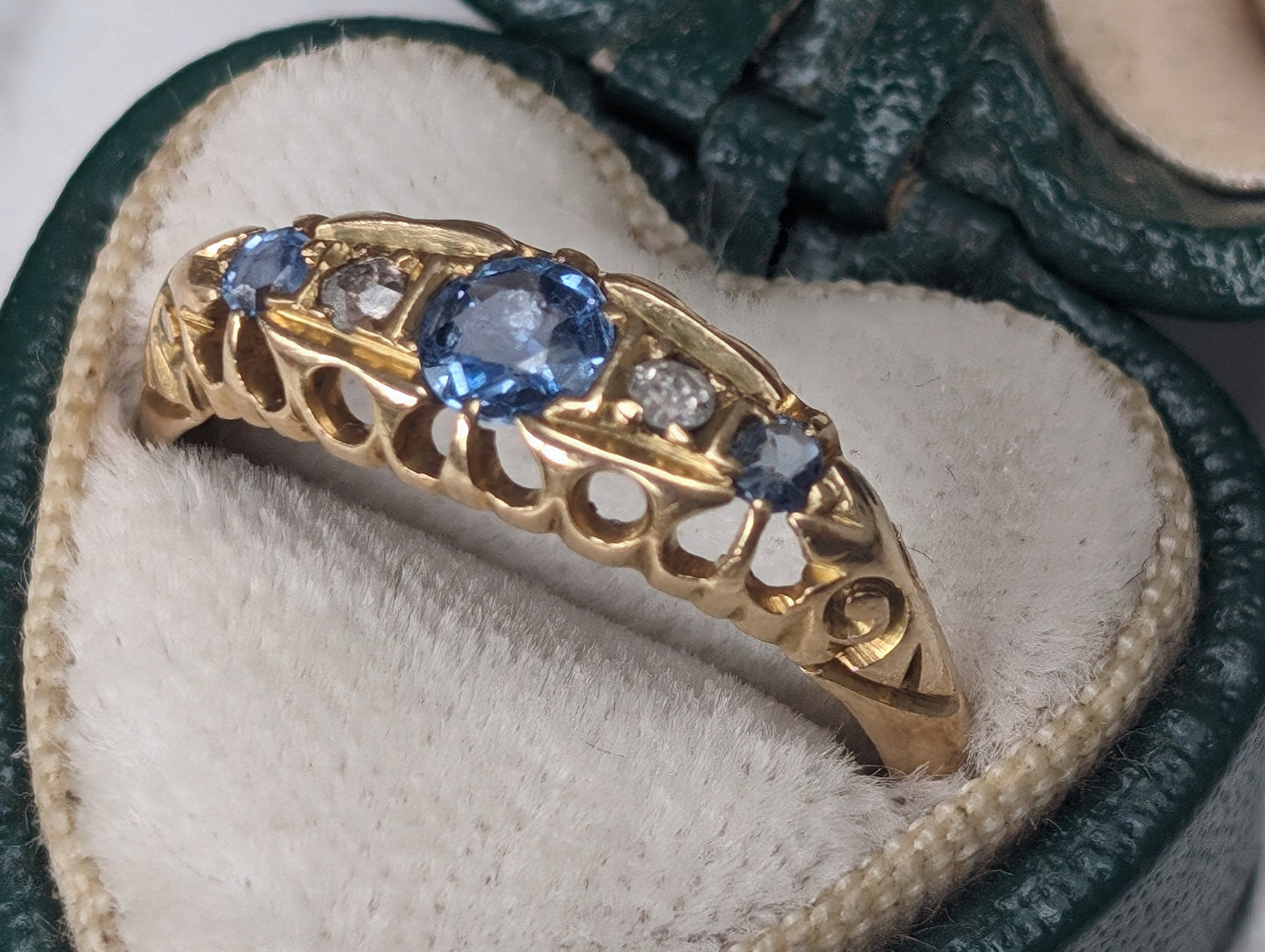 18ct yellow gold sapphire and diamond Victorian ring - The Goldfinch Collection