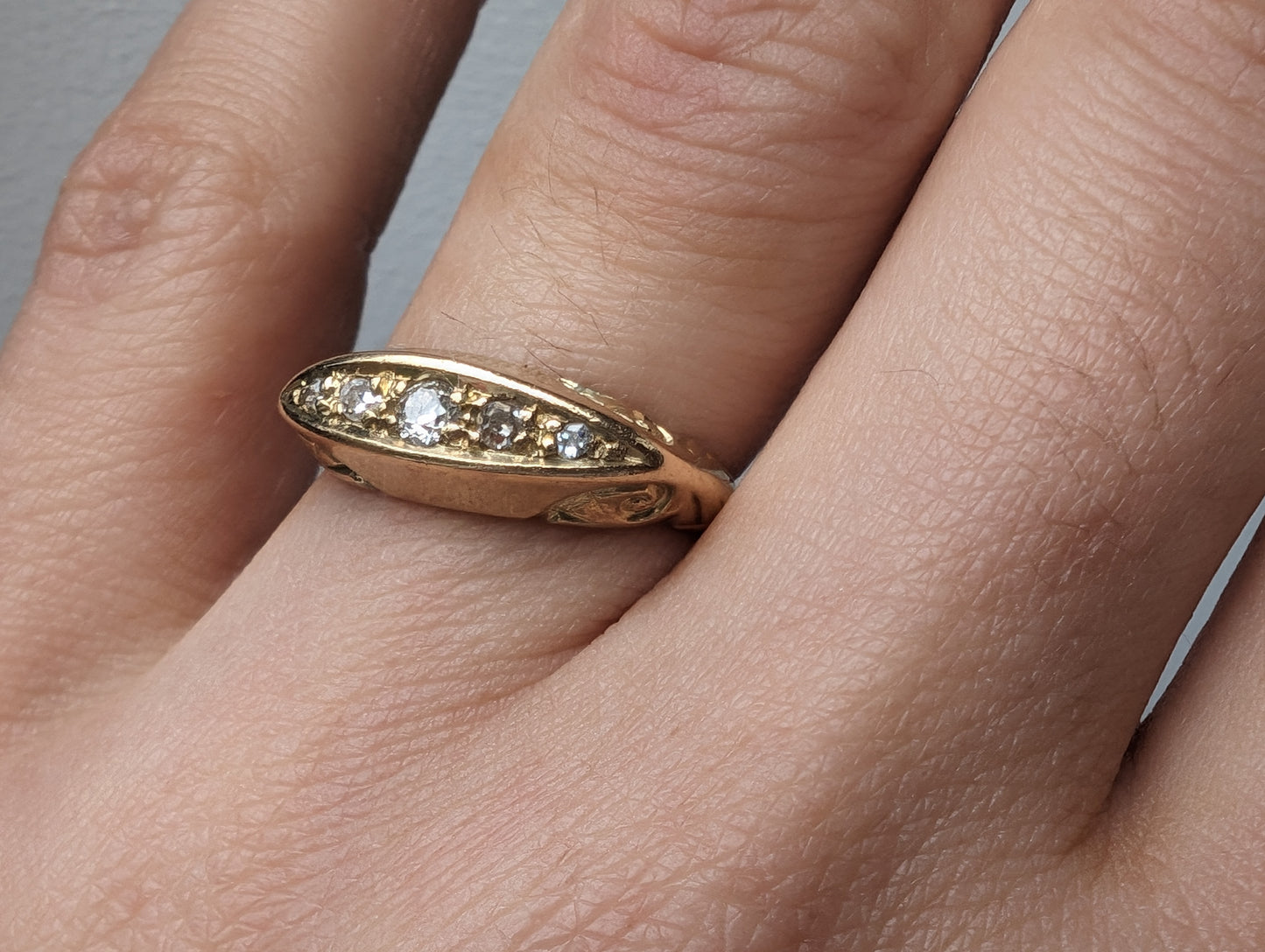 18ct yellow gold Late Victorian boat ring with diamonds - The Goldfinch Collection