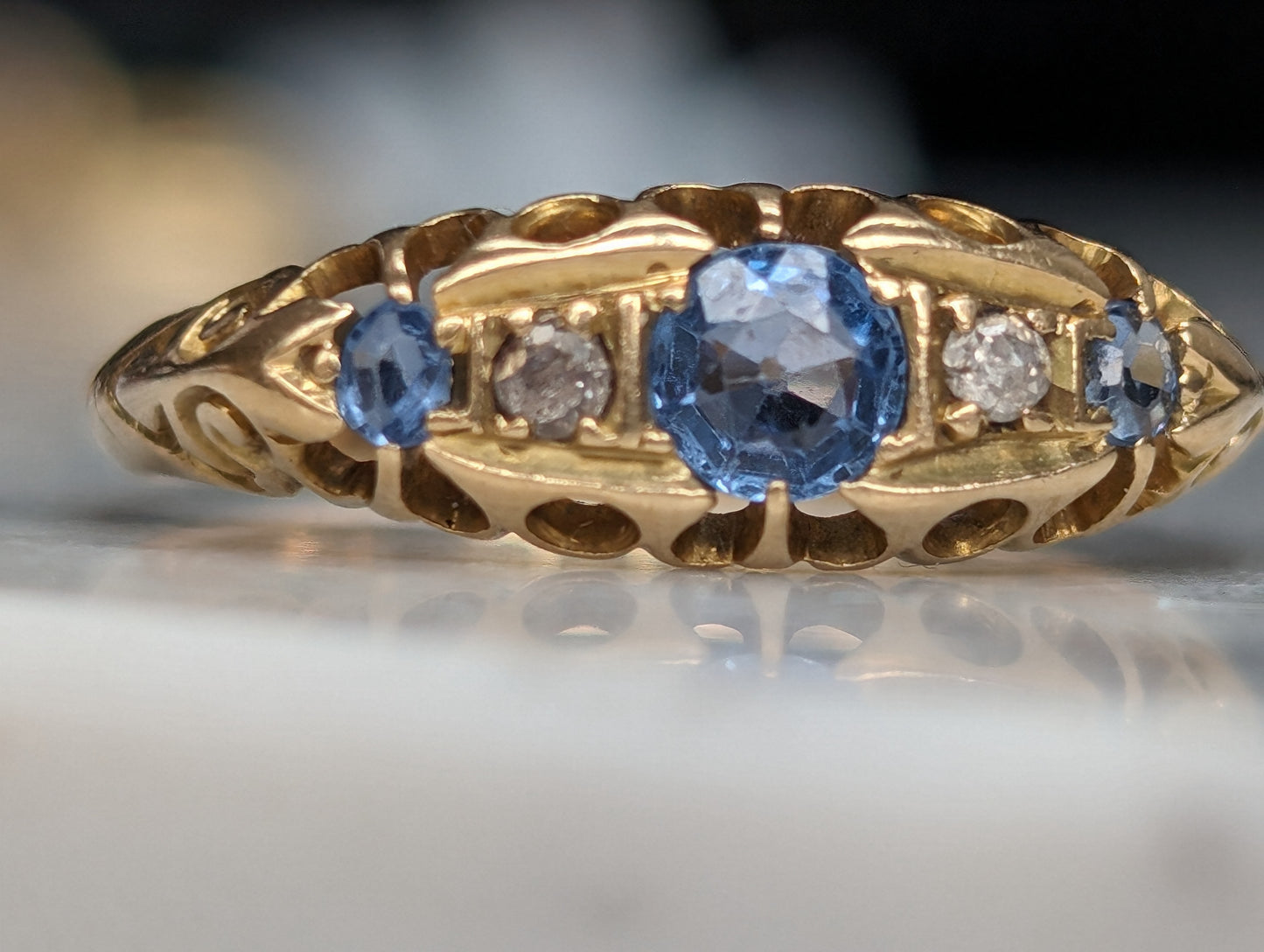 18ct yellow gold sapphire and diamond Victorian ring - The Goldfinch Collection