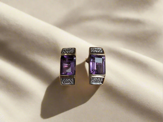 9ct Yellow Gold Amethyst and Diamond Stud Earrings - The Goldfinch Collection