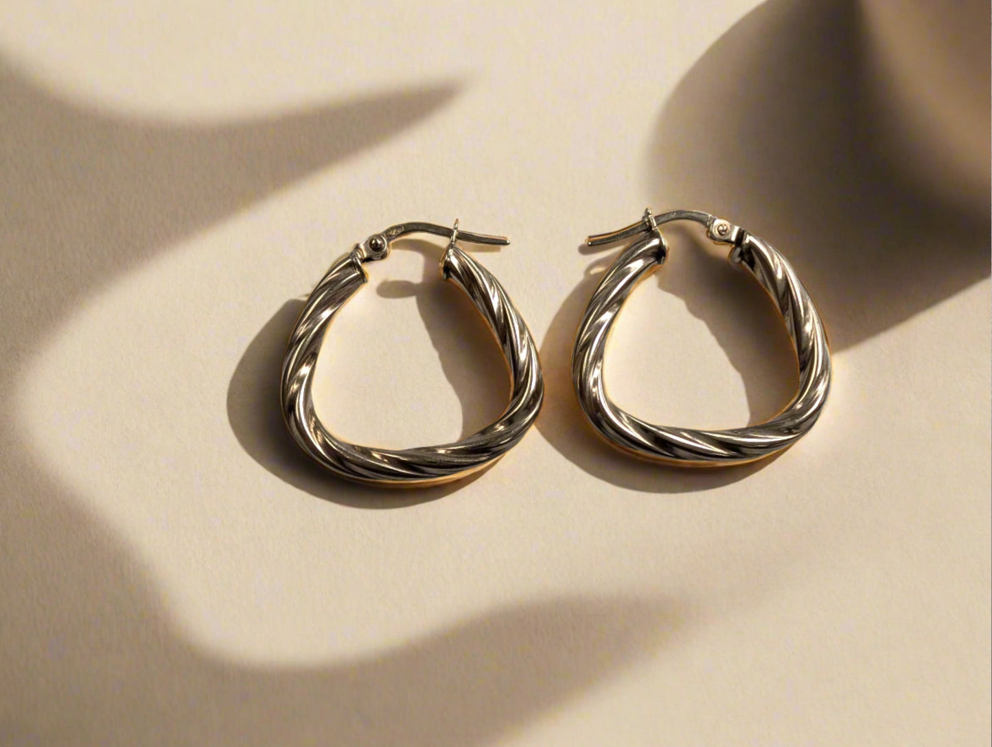 9ct Yellow Gold Triangle Creole Twist Hoop Earrings - The Goldfinch Collection