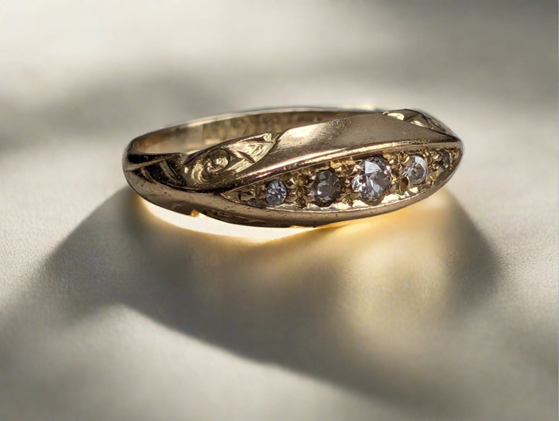 18ct yellow gold Late Victorian boat ring with diamonds - The Goldfinch Collection