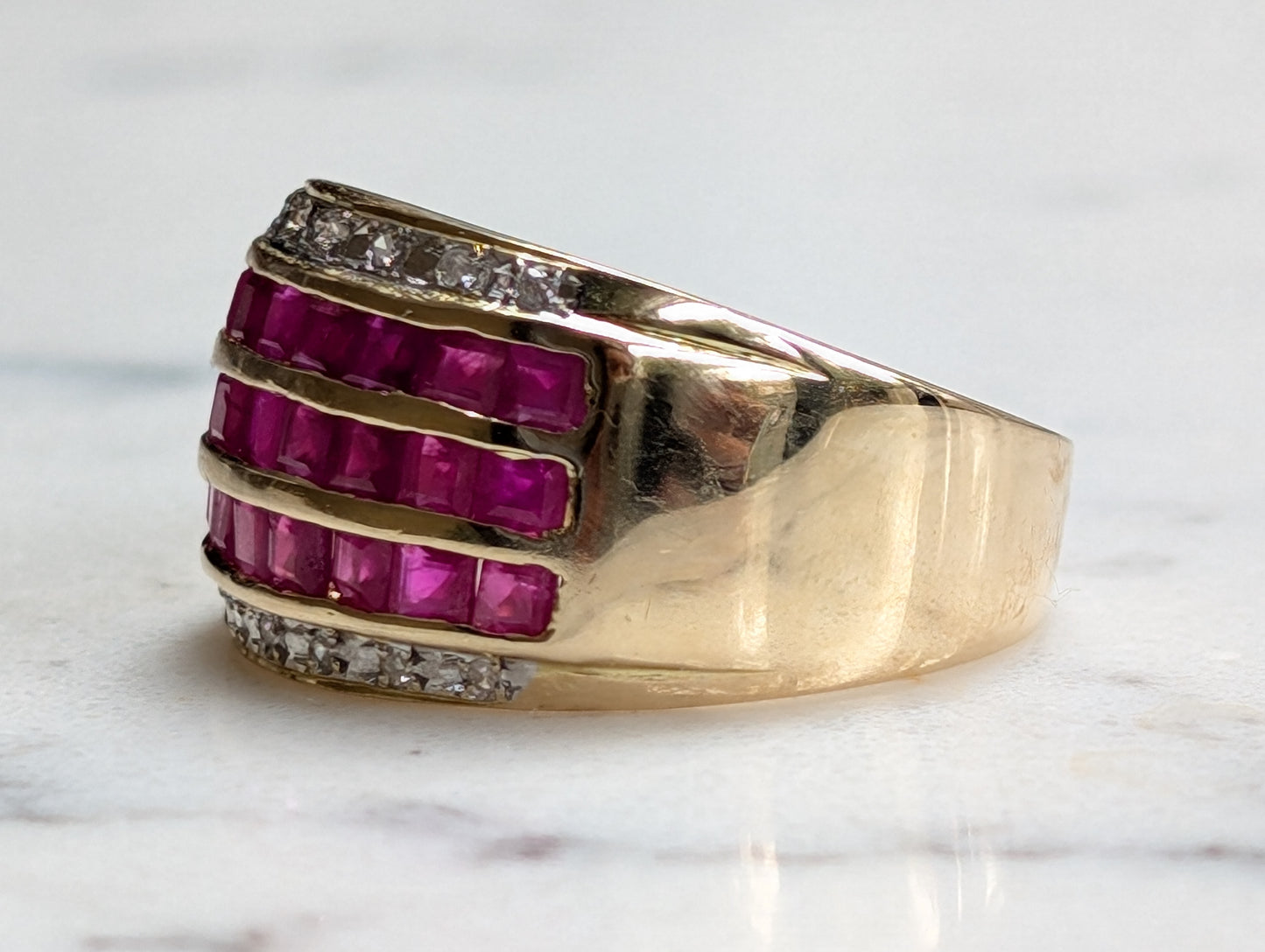 Chunky 14ct ruby and diamond vintage ring