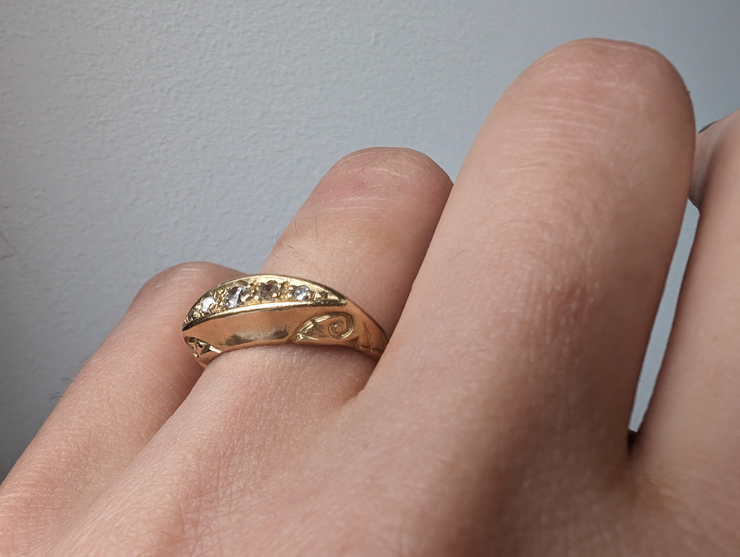 18ct yellow gold Late Victorian boat ring with diamonds - The Goldfinch Collection