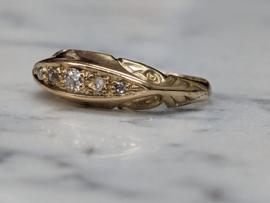 18ct yellow gold Late Victorian boat ring with diamonds - The Goldfinch Collection