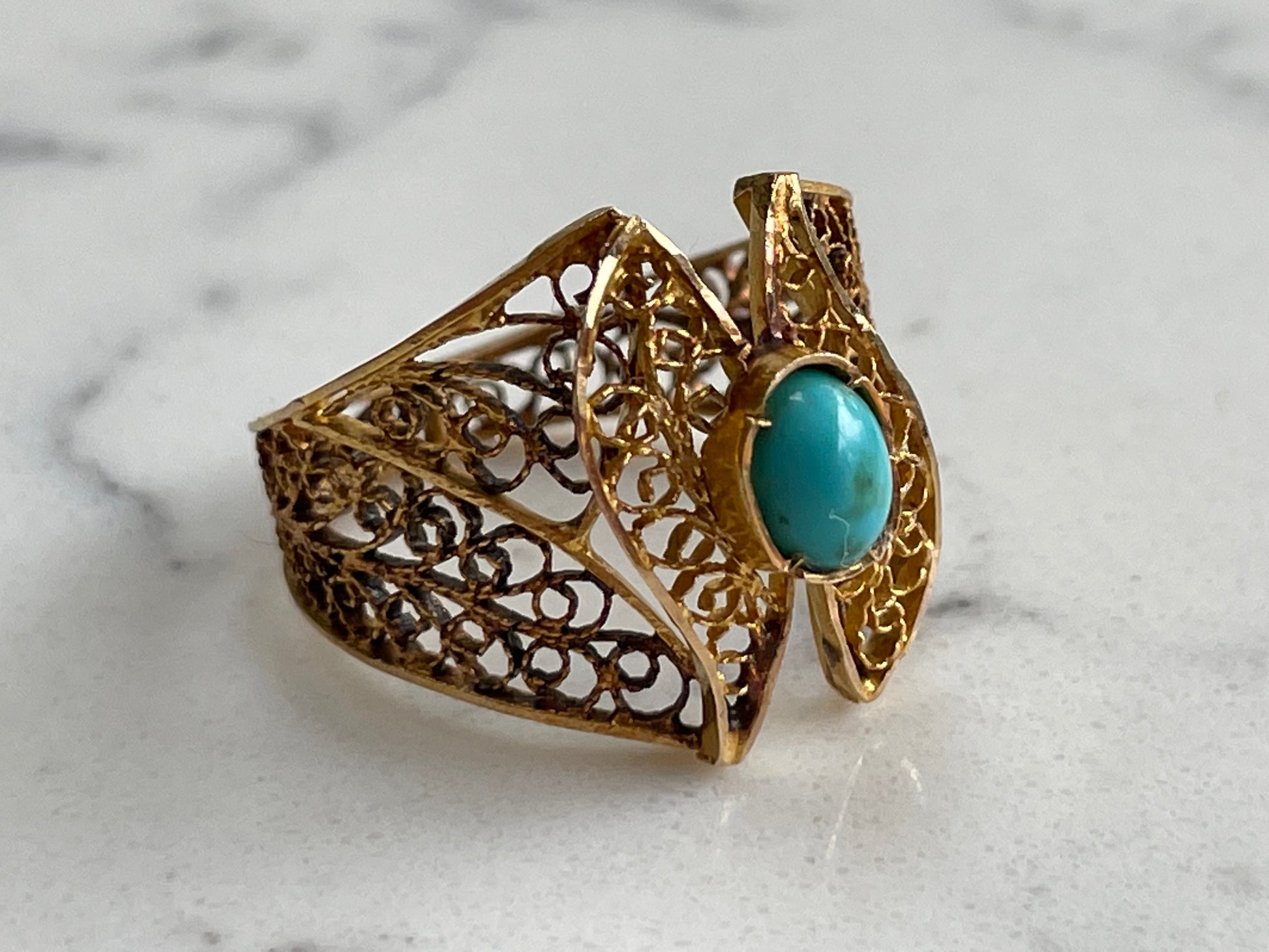 9ct gold middle eastern butterfly ring with turqiose - The Goldfinch Collection